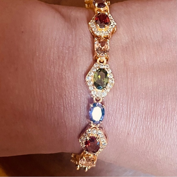 18K Gold Filled Multicolor Gemstone CZ Tennis Bracelet Red Green Purple Pink New - Picture 9 of 12